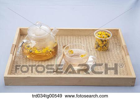 Tea pot and a cup of dandelion tea and its dried flowers View Large Photo Image Stock Photo - Tea pot and a cup of dandelion tea and its dried flowers. Fotosearch