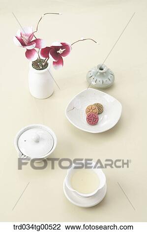 Tea set with korean traditional sweets and flowers View Large Photo Image Stock Image - Tea set with korean traditional sweets and flowers. Fotosearch