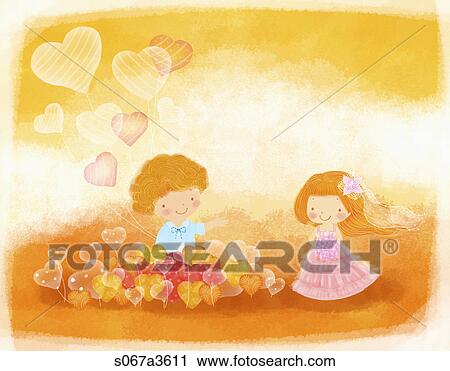 a boy groom and a girl bride with hearts View Large Illustration Clip Art - a boy groom and a girl bride with hearts. Fotosearch