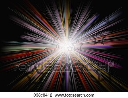 Drawing - Abstractive image of black background, colorful line and star. Fotosearch