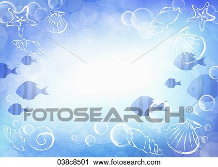 Abstractive image of blue fish and shells View Large Illustration Clip Art - Abstractive image of blue fish and shells. Fotosearch