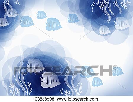 Abstractive image of blue fish and seaweed View Large Illustration Stock Illustration - Abstractive image of blue fish and seaweed. Fotosearch