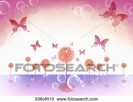 Stock Illustration - Abstractive image of purple butterfly and dandelion. Fotosearch