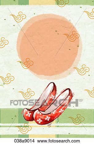 Stock Illustration - autumn pattern with moon and traditional shoes. Fotosearch