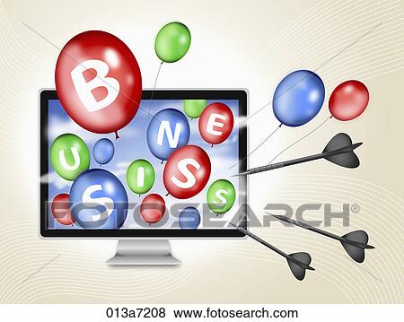 Balloons coming out from a monitor and three arrowheads View Large Illustration Stock Illustration - Balloons coming out from a monitor and three arrowheads . Fotosearch