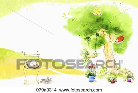 Stock Illustration - beautful scenery and a tree. Fotosearch