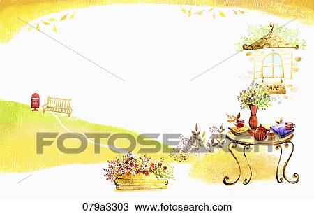 Drawing - beautiful scenery and a cafe. Fotosearch