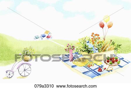 beautiful scenery and a picnic View Large Illustration Clipart - beautiful scenery and a picnic. Fotosearch