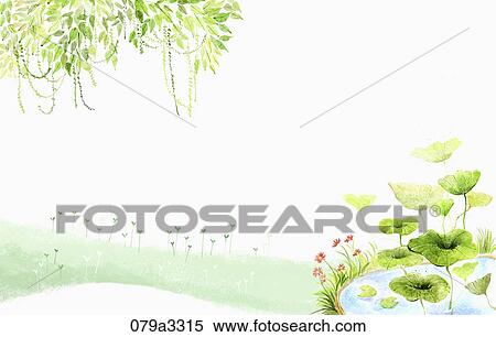 Stock Illustration - beautiful scenery and a pond. Fotosearch