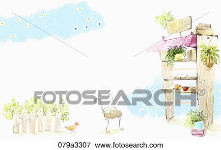 beautiful scenery and a table View Large Illustration Stock Illustration - beautiful scenery and a table. Fotosearch