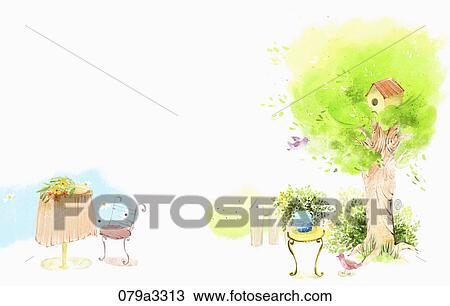 beautiful scenery and a tree View Large Illustration Drawing - beautiful scenery and a tree. Fotosearch