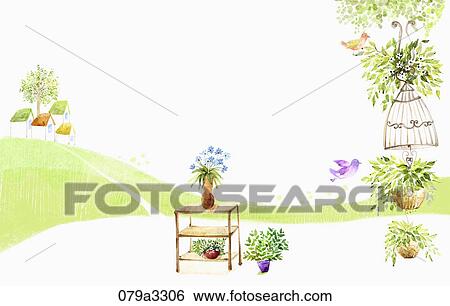 Stock Illustration - beautiful scenery and birds. Fotosearch