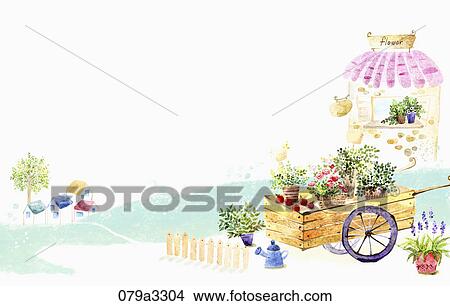 beautiul scenery and a flower shop View Large Illustration Stock Illustration - beautiul scenery and a flower shop. Fotosearch