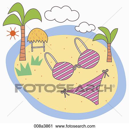 Clip Art - bikinis and beach landscape. Fotosearch