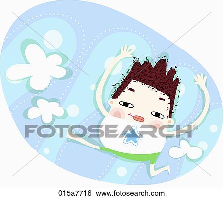 Stock Illustration - boy is jumping with his hands raising up. Fotosearch