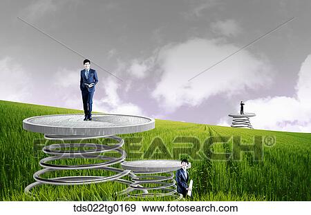 Stock Illustration - business man is standing on the springs. Fotosearch