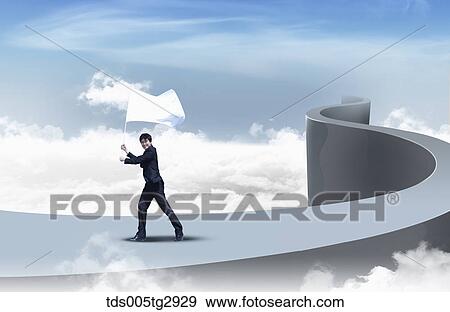 Stock Illustration - businessman is waving white flag. Fotosearch