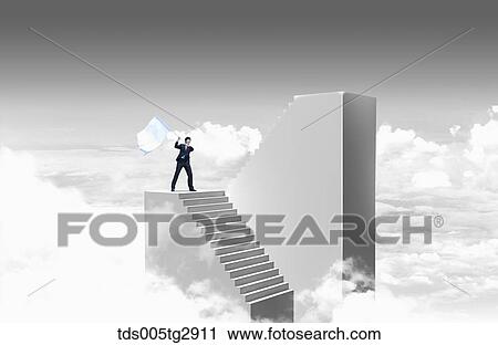 Clip Art - businessman waving flag on the stage. Fotosearch