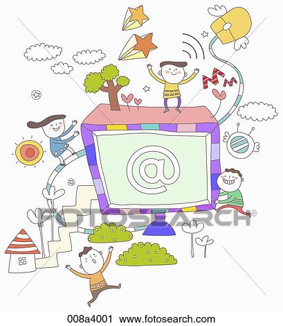 Clip Art - children and eudcation through internet service. Fotosearch