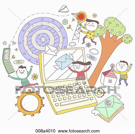 Clipart - children and eudcation through internet service. Fotosearch