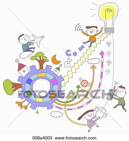 Drawing - children and eudcation through internet service. Fotosearch