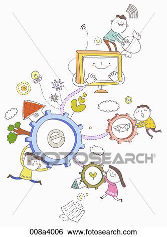 Stock Illustration - children and eudcation through internet service. Fotosearch