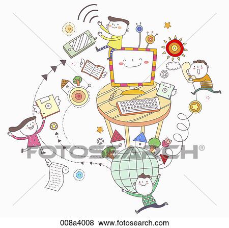 Stock Illustration - children and eudcation through internet service. Fotosearch