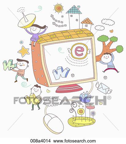 Stock Illustration - children and eudcation through internet service. Fotosearch