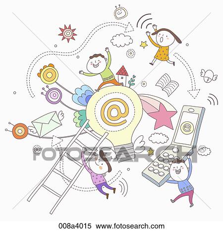 Stock Illustration - children and eudcation through internet service. Fotosearch
