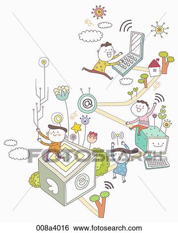 Stock Illustration - children and eudcation through internet service. Fotosearch