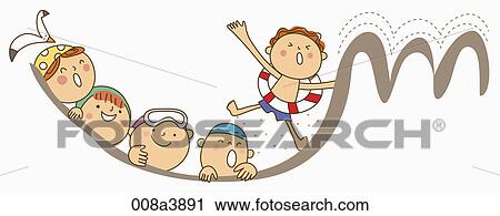 Clip Art - children enjoying their summer vacation in the sea. Fotosearch