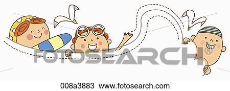Drawing - children enjoying their summer vacation in the sea. Fotosearch