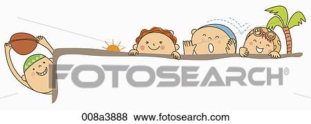 Stock Illustration - children enjoying their summer vacation in the sea. Fotosearch