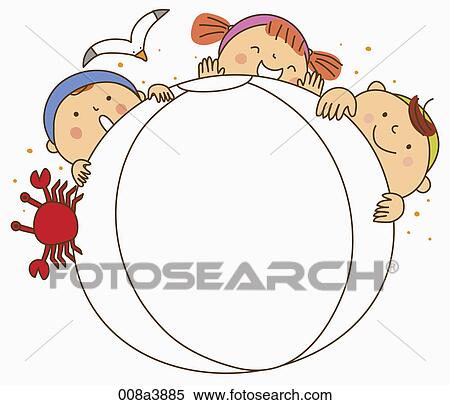 Stock Illustration - children hugging beach ball . Fotosearch