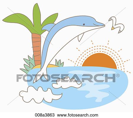 dolphin is jumping over the sea View Large Illustration Drawing - dolphin is jumping over the sea. Fotosearch