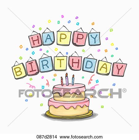 Drawing of a birthday cake View Large Illustration Stock Illustration - Drawing of a birthday cake. Fotosearch