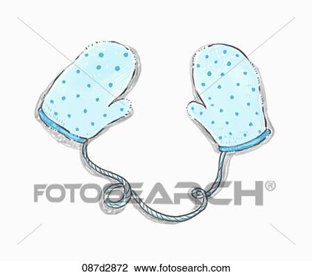 Drawing - Drawing of a blue mitten with dots. Fotosearch