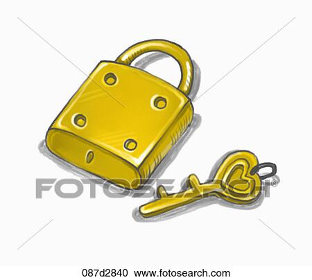 Drawing of a gold lock and a key View Large Illustration Clipart - Drawing of a gold lock and a key. Fotosearch
