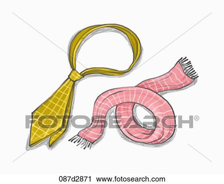 Drawing of a gold neck tie and a pink scarf View Large Illustration Clip Art - Drawing of a gold neck tie and a pink scarf. Fotosearch