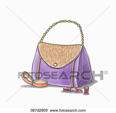 Drawing of a hand bag and cosmetics View Large Illustration Stock Illustration - Drawing of a hand bag and cosmetics. Fotosearch
