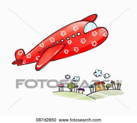 Clipart - Drawing of a red airplane. Fotosearch