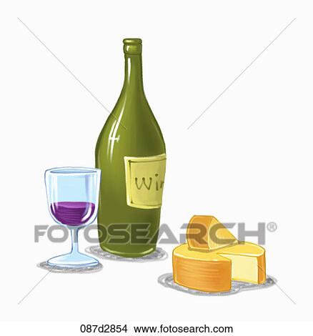 Drawing of a wine and cheese View Large Illustration Stock Illustration - Drawing of a wine and cheese. Fotosearch