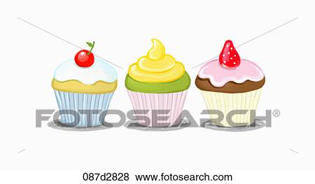 Drawing of three cupcakes View Large Illustration Stock Illustration - Drawing of three cupcakes. Fotosearch