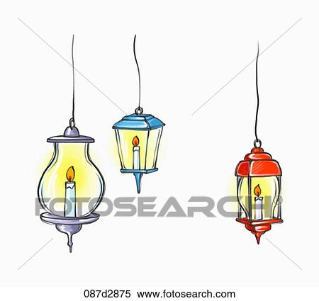 Drawing of three hanging candle lamps View Large Illustration Stock Illustration - Drawing of three hanging candle lamps. Fotosearch