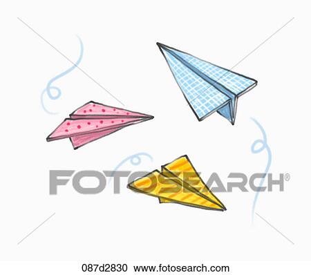 Drawing of three paper airplanes View Large Illustration Clipart - Drawing of three paper airplanes. Fotosearch