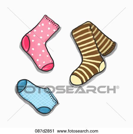 Drawing of various socks View Large Illustration Clip Art - Drawing of various socks. Fotosearch