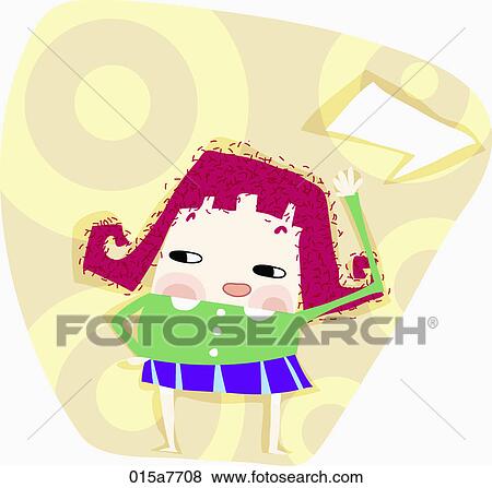 Stock Illustration - girl is standing with raised hands. Fotosearch