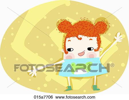 Stock Illustration - girl waves her hands with smile. Fotosearch