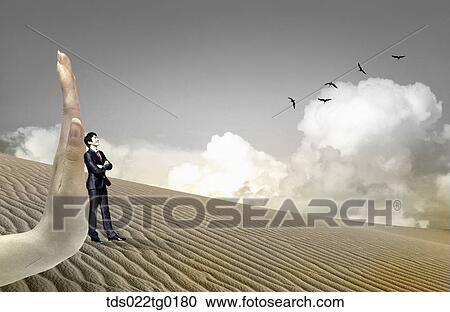 Clipart - hand pushes the businessman who rested in crossed arms. Fotosearch