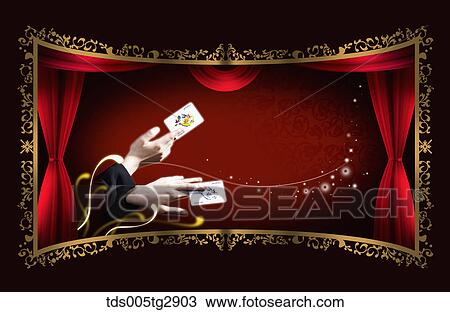 Drawing - hands playing magical card show. Fotosearch